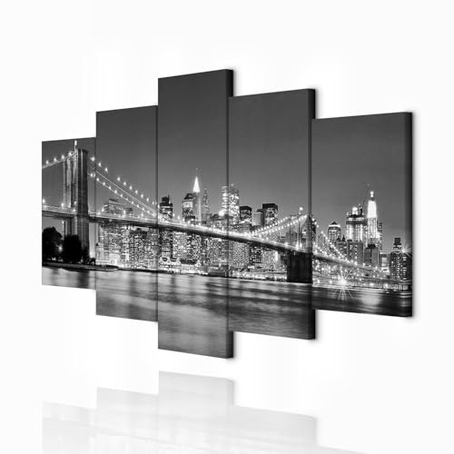 decomonkey Wandbilder New York 200x100 cm 5 Teilig Leinwandbilder Wanddeko | Bild auf Leinwand, Kunstdruck, Wohnzimmer, Wanddekoration