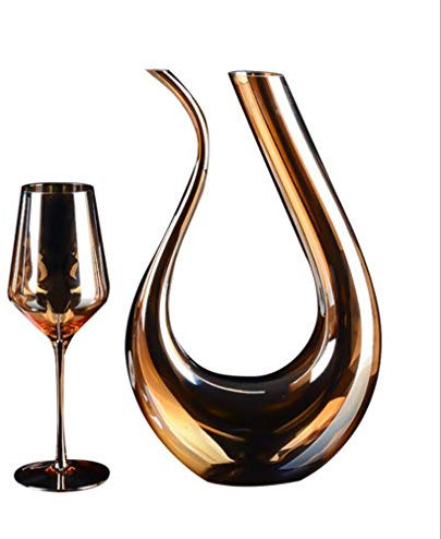 Golden Wine Decanter - Aireador de vino tinto (1,5 L), diseño de copa de vino tinto 1500ml Decanter*1+wine Glass*4