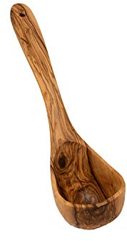 Benera Louche rustique en bois d'olivier env. 30 cm