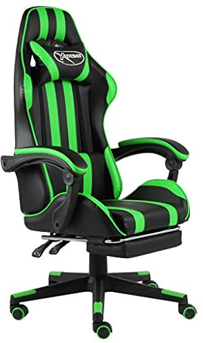 vidaXL Gaming Stuhl mit Fußstütze Höhenverstellbar Schreibtischstuhl Bürostuhl Chefsessel Drehstuhl Racing Sportsitz Schwarz Grün Kunstleder