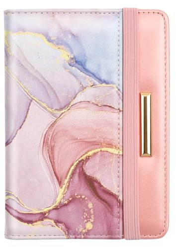 Reisepasshülle, RFID-blockierend, Reisepasshülle, Roségold, niedliche Blumen, Reisepasshülle mit Gummiband für Frauen, Aquarell Pink,