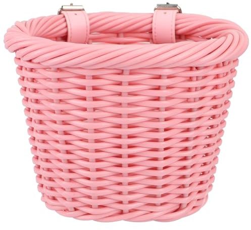 MEGHNA Mini Panier de Vélo pour Guidon Avant Tissé à la Main avec Tresse en Plastique pour Scooter Enfants Draisienne (Rose)