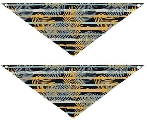2 Stück Hundehalstücher Haustier Bandana Schal Druckknopf Dreieck Lätzchen Halstuch Set Haustier Urlaub Zubehör Dekor für kleine bis große Welpen Hunde Katzen kleine tropische Muster Palmblätter gelb