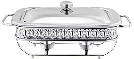 Samnuerly Chafing Dish Speisenwärmer, rechteckiges Edelstahl-Chafing-Dish-Set, mit Deckel aus Edelstahl und ofenfester Glas-Wärmeschale, für Buffet-Catering-Küchenparty,Silber,2L