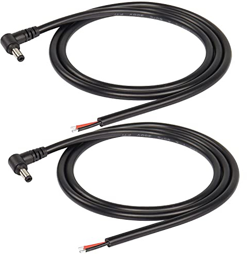 SinLoon 2er-Pack DC-Verlängerungskabel, 90 Grad DC 5,5 mm x 2,1 mm Stecker auf blanken Draht, offenes Ende, Netzteil, Ersatz-Reparaturkabel, für Monitore, LED-Streifenlicht, CCTV-Überwachungskamera