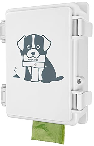 Dog Poop Bag Dispenser Wall Mounted Outside or Inside Pet Waste Bags Holder Waterproof Screw-on or Strap-on Doggy Pickup Rolls Storage Station for Home, Backyard, Porch, Patio(white,dispenser only)