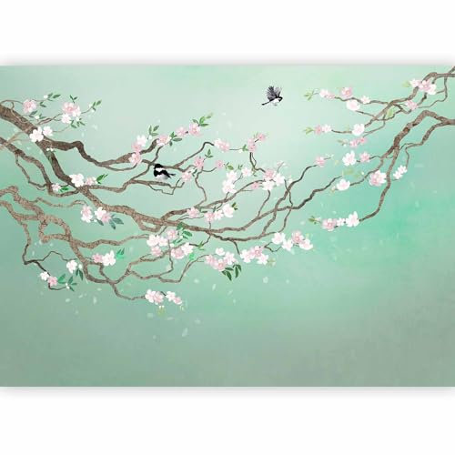 murando PREMIUM Papier peint Oiseau sur la branche 450x315 cm Décoration Murale XXL Poster Tableaux Muraux Tapisserie Photo Cerisier Fleur Arbre Japon comme peint b-A-10281-a-a