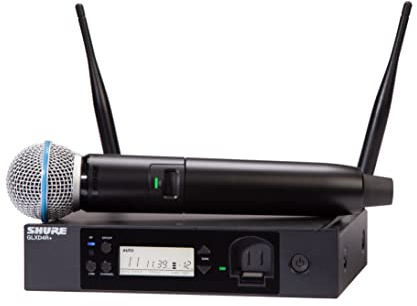 Micrófono inalámbrico Shure GLXD24R+/B58 para iglesias, karaoke y voces con batería de 12 horas y alcance de 30m. Incluye micrófono vocal BETA 58A y receptor de un solo canal.