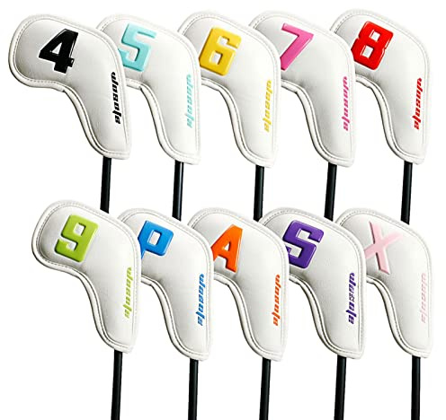 Fukamou 10 Stücke PU Leder Schlägerhauben Schläger Eisen Kopf Schutzhülle Schlägerabdeckung Golfschläger Headcover Eisenhauben.