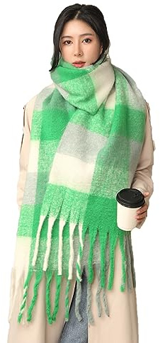 Wambere Damen Schal, Kariert übergroßer Winter SchaltuchKaro Schultertuch Plaid Deckenschal Modeschal Weich Warm Strickschal Oversized Herbstschal Warme Winter Stola mehrfarbig,Hellgrün