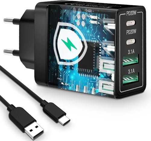 55W Caricatore USB Multiplo, 4 Porte USB da Muro, Usb C 3.0 Carica Rapida, Caricabatterie Multiplo, Alimentatore Presa Compatibile