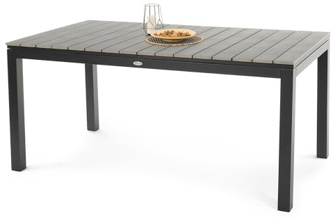 di volio Gartentisch ausziehbar Aluminium 160-210 cm Holzoptik Garten Drena | Wetterfest, 8 Personen, rechteckig, Klappsystem, 2 Nivellierfüße, pflegeleicht, Terrasse, Balkon