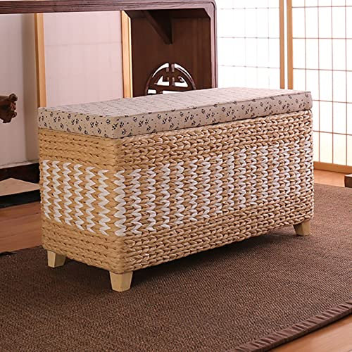 Rattan-Bank mit Stauraum, rustikaler Seegras, Fußstütze, Fußhocker, gewebter Korbgeflecht, Aufbewahrungstruhe – Bettbank, Eingangsbereich, Schuhbank für Wohnzimmer, Schlafzimmer
