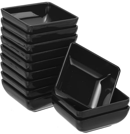 sourcing map 12Pcs MF Square Dipping Bowls, Small Black Side Dish Bowls Seasoning Plate Cups Soy Dishes Serving Bowls Set for Condiment Desserts Home BBQ Party Picnic Restaurant