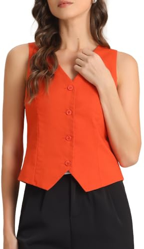 Allegra K Gilet Donna Estivo Senza Maniche Bottoni Scollo a V Blazer Arancia L