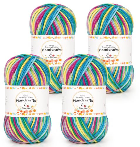 Aeelike 200g(4x50g) Farbverlauf Wolle zum Häkeln, 5Ply Acrylic Baumwolle zum Stricken, Cotton Yarn Wolle Bunt Set für Anfänger, Erfahrene Stricker, Violett Grün