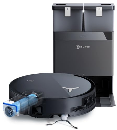 ECOVACS X8 Omni Robot Aspirador Lavadora con Estación Omni, Aspirador Robot 18000Pa, Limpieza automática instantánea OZMO Roller, Lavado a Agua Caliente 75 ℃, Vaciado automático, Negro