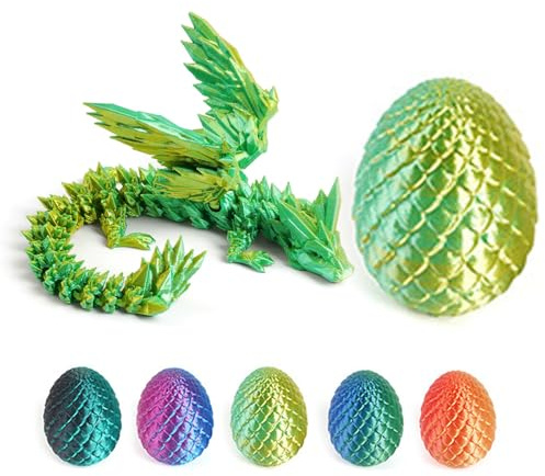Misterioso uovo di drago 3D, uovo di drago, drago 3D, figura di drago, un magico oggetto decorativo e regalo (Feilong-giallo-verde)