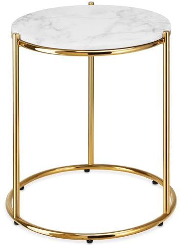 tectake® Couchtisch rund, Kleiner Tisch, Beistelltisch Metall und Marmor, Wohnzimmer Möbel, Coffee Table, Beistelltisch, Nachttisch rund, Sofatisch, Kaffeetisch modern - weiß/Gold