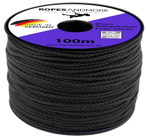Polypropylenseil PPM Ø1mm – 8-Fach geflochten, 100m – über 30 Farben – Robustes DIY-Seil für Basteln, Makramee & Hundeleinen – Made in Germany (Schwarz)