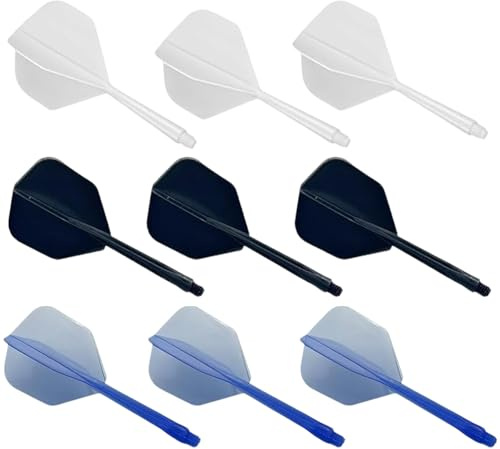 TRACOMPAN Dart Flights and Shafts Set 9pcs Break-Resistant Integrated 2-in-1 Combined Dart Flights Flight & Stems (2BA) Lightweight Durable Plastic (3 Black 3 Blue 3 White)