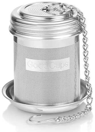 Stainless Steel Tea Infuser for Loose Leaf Tea, Small (1.5” Diameter x 2.2” Height) – Extra Fine Mesh Strainer with Chain Hook & Lid, Reusable Tea Steeper for Mugs, Cups & Teapots