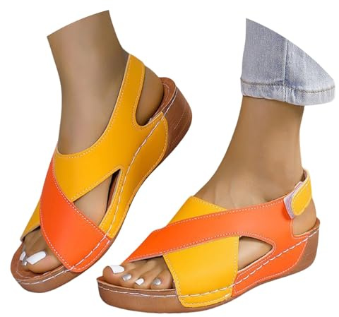 Generico Sandales Orthopédiques pour Femmes d'été Élégants Légers Sandales de Marche Orthopédiques Confortables Antidérapantes avec Semelle Compensée Lavables pour la Plage Sandales de Sport Douces