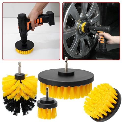 Casativo 8er Reinigungsbürsten-Set für Akkuschrauber & Bohrmaschine, gelb/schwarz, Drill Brush Reinigungskit ideal für Küche, Bad, Felgen, Auto (2)