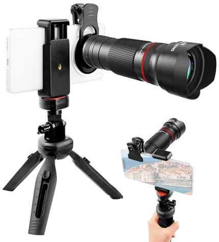 Sxhlseller 40x Téléobjectif avec Un Trépied pour Smartphone, Kit D'objectif de Caméra de Téléphone Mobile avec des Objectifs en Revêtement Multicouche pour la Photographie (Rouge)