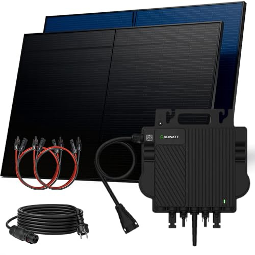 SUNNIVA® 1000W Balkonkraftwerk BIFAZIAL FULLBLACK komplett Steckdose GROWATT NEO-800M-X 800 Watt Wechselrichter, Solaranlage Komplettset, 2x 500W N-Type Glas Bifacial Solarmodule, 5m Kabel