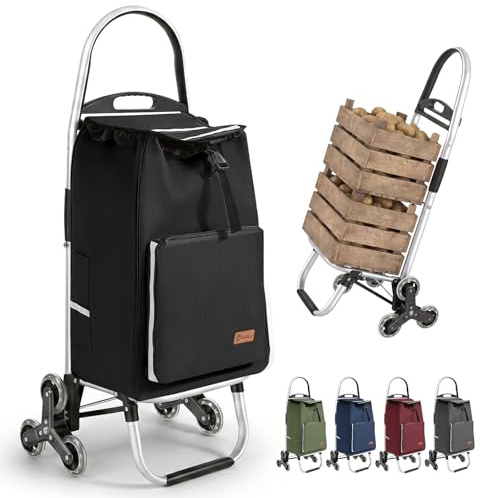 Sekey Einkaufstrolley Treppensteiger klappbar, XXL Einkaufstasche | mit Kühlfach, Aluminiumrahmen, 3+3 Räder, faltbarer Shopping Trolley, Einkaufswagen für Treppen & Alltag, Schwarz