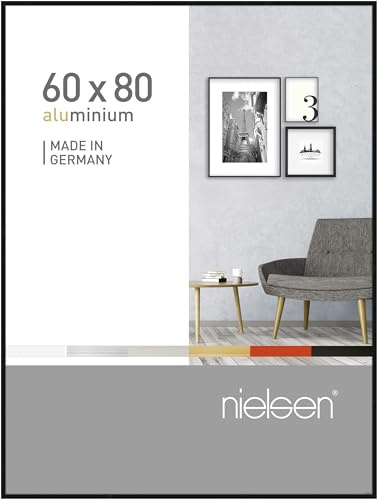 nielsen Aluminium Bilderrahmen Pixel, 60 x 80 cm, Schwarz | Aluminium Posterrahmen im Hoch- & Querformat zum Aufhängen Schwarz matt Echtglas