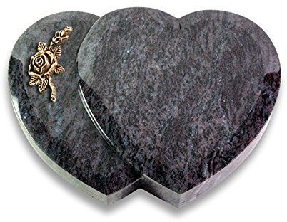 Grabplatte, Grabstein, Grabherz, Urnengrabstein Amoureux 40 x 30 x 7 cm Orion-Granit, poliert inkl. Gravur (Bronze-Ornament Rose 1)