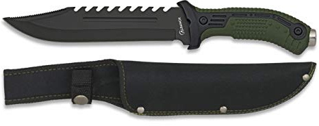 Cuchillo Verde Hoja 19,5 cm para Caza, Pesca, Camping, Outdoor, Supervivencia y Bushcraft Albainox 32114 + Portabotellas de regalo