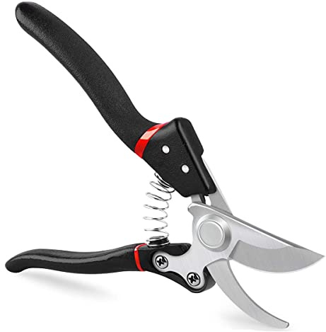 LeaderPro Gartenschere Mattierter Griff Baumschere Hochwertige Stahl-Klingen Rebschere Länge 20.5 cm Pflanzenschere Rosenschere Schwarz/Rot