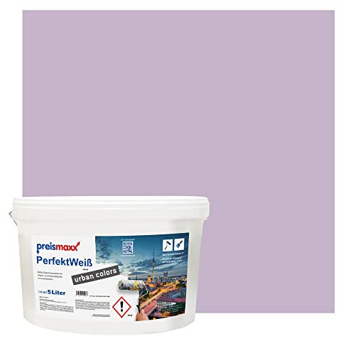 Preismaxx Perfektweiß urban colors, bunte Wandfarbe, lila, flieder, lilac 5L, Innenfarbe, hohe Deckkraft Klasse 2, matt