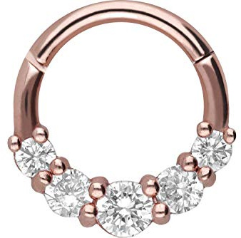 PIERCINGLINE Chirurgenstahl Segmentring Clicker | 5 EINGEFASSTE KRISTALLE | Piercing Ring Nase Septum Ohr Helix Tragus | Farbauswahl
