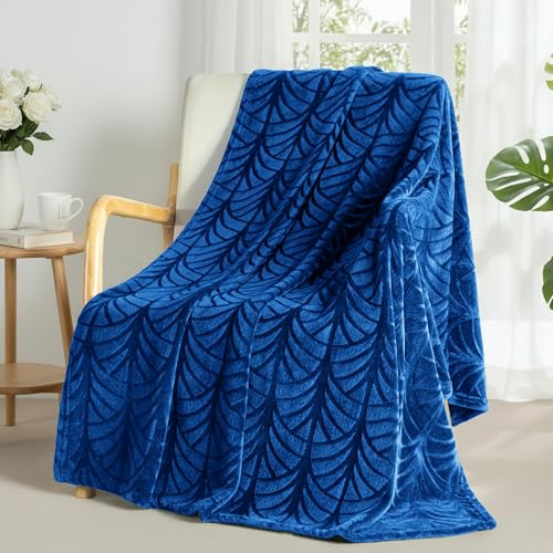 Whale Flotilla Flannel Fleece Throw Blanket for Sofa, 130x150 CM | Royal Blue, Soft Fluffy Velvet Sofa Blanket with Decorative Vintage Pattern for All Season, Microfiber, Machine Washable