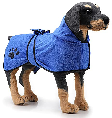 Ranphy Hunde-Bademantel mit Kapuze, Mikrofaser schnell trocknend, super saugfähig weicher Bademantel für Haustiere Schlafanzug, Duschtücher mit verstellbarem Riemen kleine, mittelgroße und große Hunde