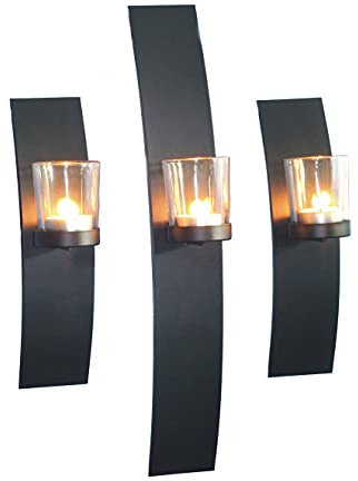 Spetebo Wand Teelichthalter mit Glas Halterung - 3er Set - Teelicht Halterung Glasaufsatz Kerzenhalter schwarz Teelichtglas Teelichtaufsatz