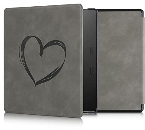 kwmobile Hülle kompatibel mit Amazon Kindle Oasis 10. Generation Hülle - Kunstleder Cover - Herz Brush Grau
