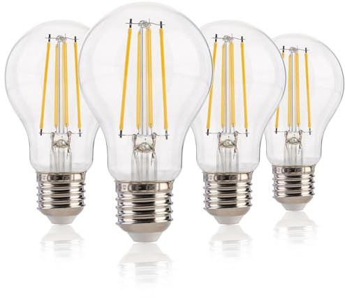FLSNT Dimmable Ampoule LED Edison E27, A60 Rétro LED à Filament Lampe, 7W(équivalent 60W), 2700K Blanc Chaud 950LM, Verre transparent, Lot de 4