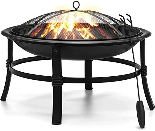 Feuerstelle für den Außenbereich, 66 cm, für den Außenbereich, Holzfeuerschale, robuste Lagerfeuerstelle, Stahl-Feuerstelle für Terrasse, Hinterhof, Camping, Deck, Picknick, Holzgitter, Schürhaken