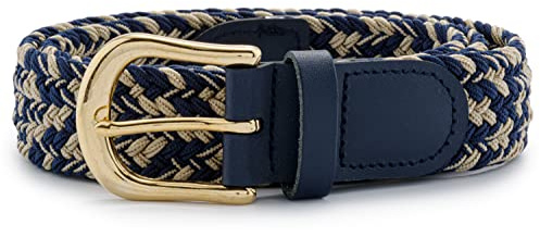 Streeze 30 mm Stretchgürtel geflochtener, elastischer Gürtel mit Goldschnalle, 6 Größen: Small - 3XL (Blau Beige Mehrfarbig, XL)