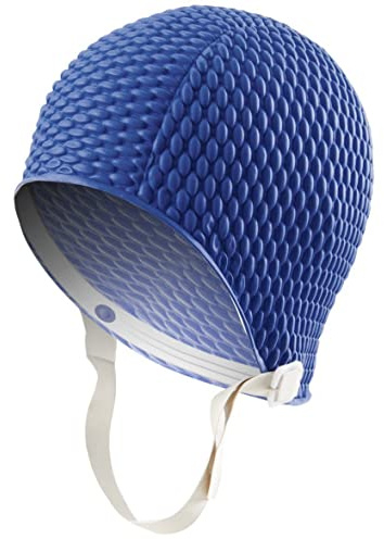 Sporti Bubble Swim Cap with Chin Strap (Navy)