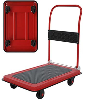 WANGPP Transportwagen klappbar,Plattformwagen Klappwagen,Rollwagen mit Antirutsch Beschichtung,Gummierter Kantenschutz,4 Rollen (Color : Red(C), Size : 78 * 51 * 89cm)