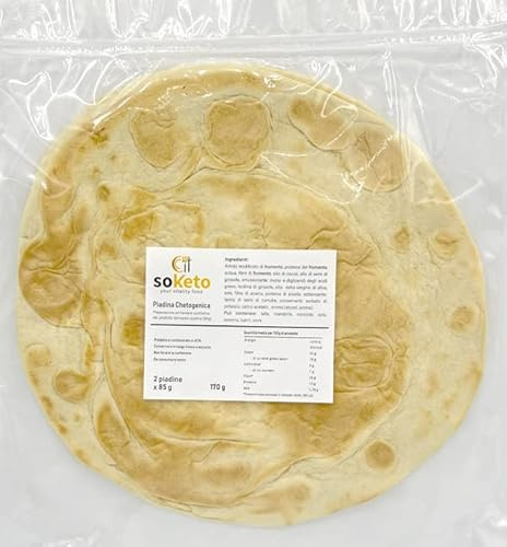 Keto PIADINA CHETOGENICA Pan Keto para dieta Keto & Low Carb SoKeto (2 x 85 g) -Piada Keto Proteica con Aceite de Coco Base Pizza-También para vegetarianos, veganos, diabéticos (Ig<2)