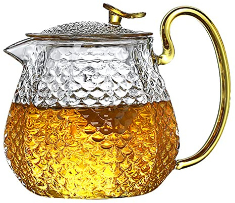 Jauhmui 600 ml Glasteekanne aus Borosilikatglas mit Siebeinsatz und Deckel, mundgeblasen, Teebereiter für losen Blatttee