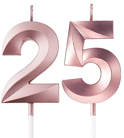 FAINCA 25 Bougie Anniversaire, Bougies Chiffres 3D Diamant, 5 CM Pétillant Or Bougie 25 Ans Decoration Gateau Anniversaire, Décorations de Fête de Gâteau pour Mariage, Anniversaire
