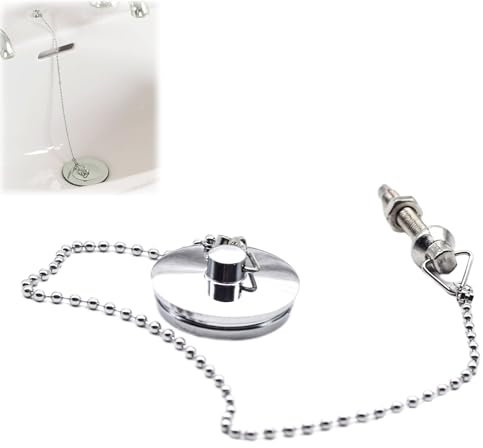 Ssiyiya Chain Drain Stopper, Universal Bathtub Plug and Chain, Sink Plug Drain Stopper Replacement for Bathtub, Kitchen Sink Plug with Chain for Shower Ceramic Bathroom(Silver)